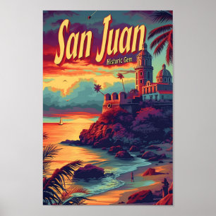 San Juan Puerto Rico Vintage Travel Illustration Poster