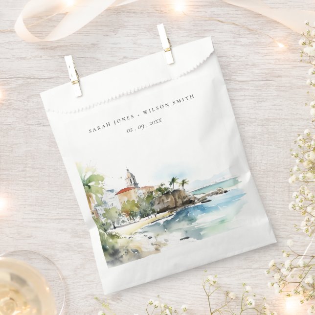 San Juan Puerto Rico Watercolor Landscape Wedding Favour Bags (Clipped)