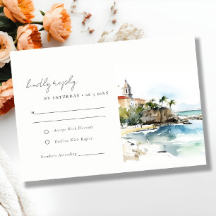 San Juan Puerto Rico Watercolor Landscape Wedding RSVP Card