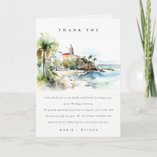 San Juan Puerto Rico Watercolor Landscape Wedding Thank You Card