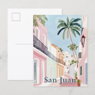 San Juan Puerto Rico Watercolor Painting Travel Postcard