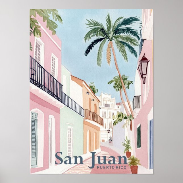 San Juan Puerto Rico Watercolor Painting Travel Poster (Front)