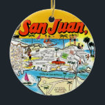 San Juan Vintage Map Ornament<br><div class="desc">Great vintage colourful map of Old san Juan Puerto Rico reproduced on a ceramic ornament.  This makes a wonderful ornament for your holiday,  Christmas tree or to give as a gift or stocking stuffer.</div>