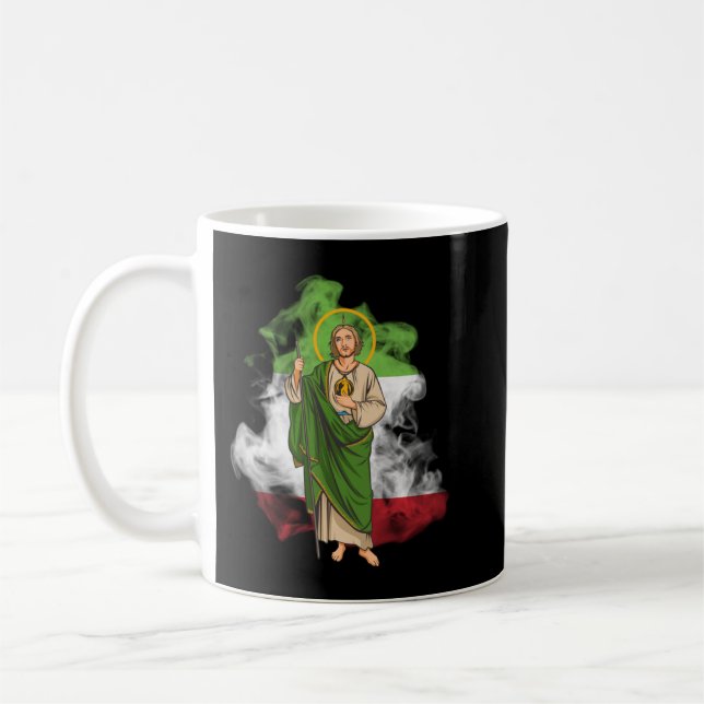 San Judas Tadeo con Bandera de México Pullover  Coffee Mug (Left)