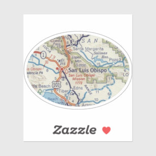 San Luis Obispo CA Vintage Road Map