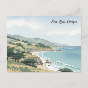 San Luis Obispo  California Watercolor Postcard