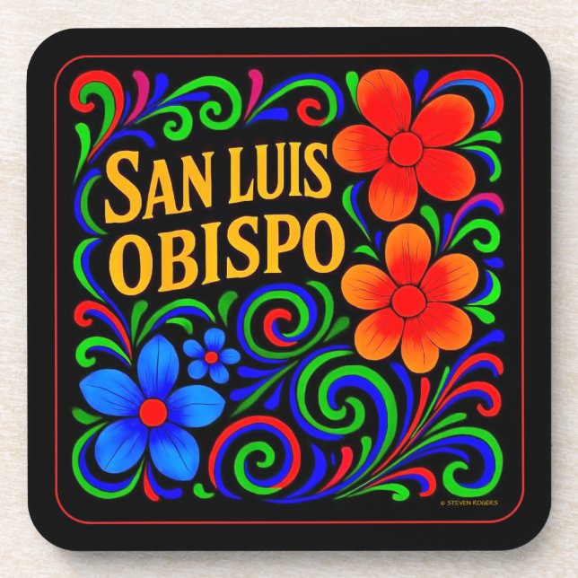 SAN LUIS OBISPO FLORAL COASTER SET OF SIX.   (Front)