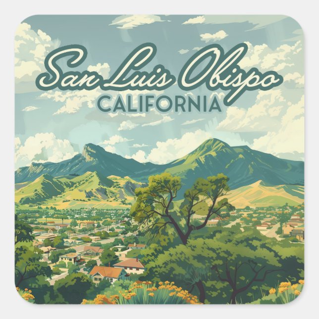 San Luis Obispo SLO California Central Coast Retro Square Sticker (Front)