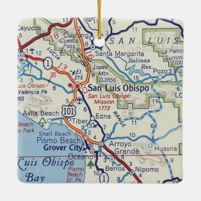 San Luis Obispo Vintage Map Ceramic Ornament (Back)