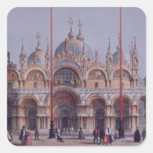San Marco, Venice, engraved by Brizeghel (litho) Square Sticker