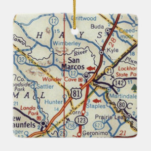 San Marcos Texas Vintage Map Ceramic Ornament