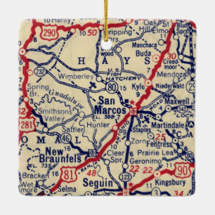 San Marcos TX Vintage Map Ceramic Ornament