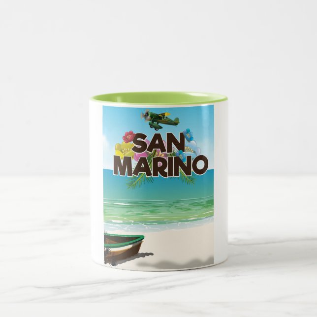 San Marino Beach travel poster Two-Tone Coffee Mug (Center)