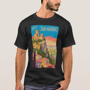 San Marino Castle Illustration Travel Art Vintage T-Shirt