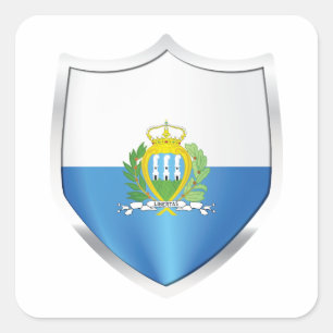 San Marino Silver Shield Flag Square Sticker
