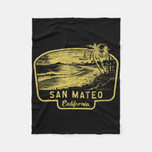 San Mateo California Beach Surf Vintage Blue Fleece Blanket