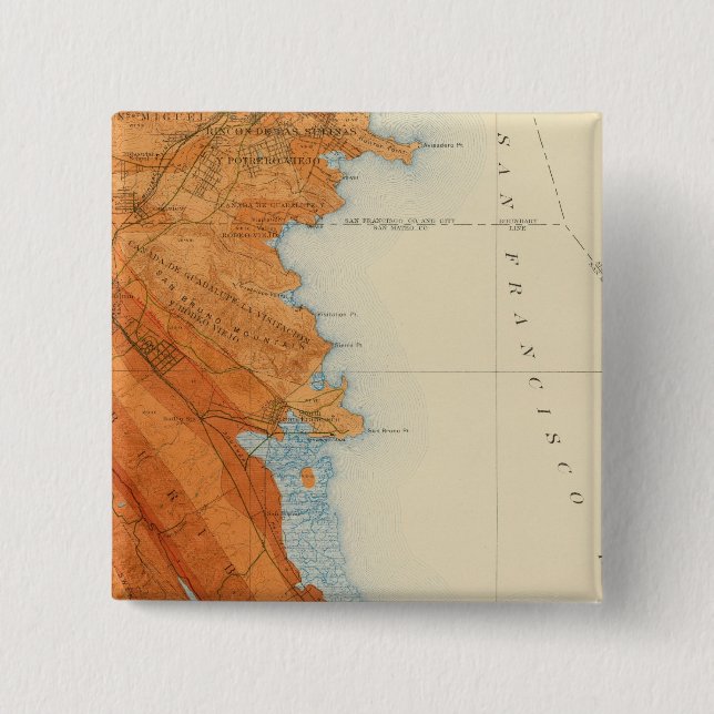 San Mateo quadrangle showing intensity, faults 15 Cm Square Badge (Front)