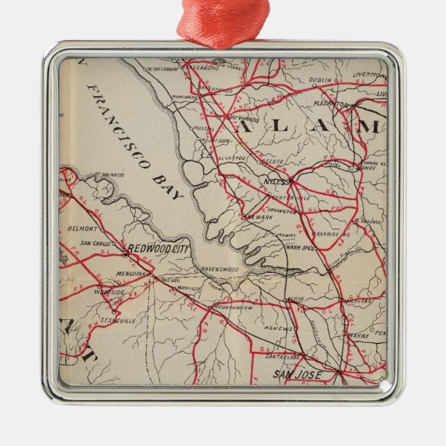 San Mateo, Santa Cruz, Santa Clara, Alameda Metal Tree Decoration (Front)