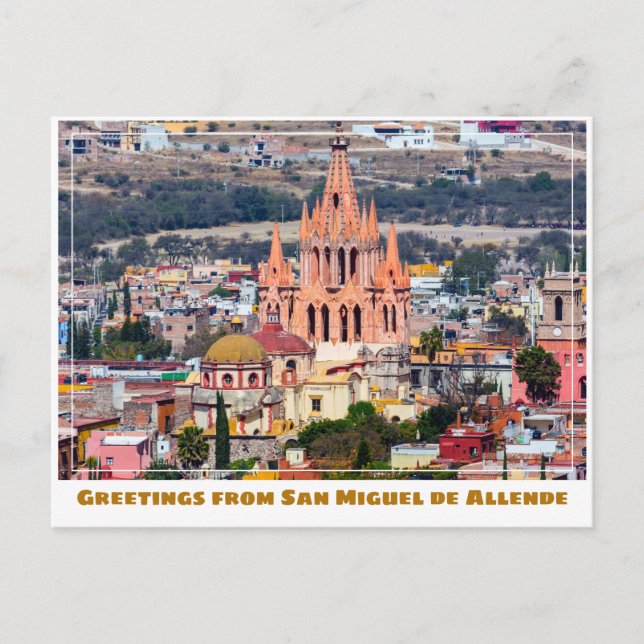 San Miguel de Allende Colourful Building & Church Postcard (Front)