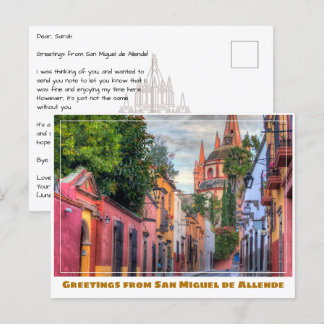 San Miguel de Allende Colourful Homes & Church Postcard