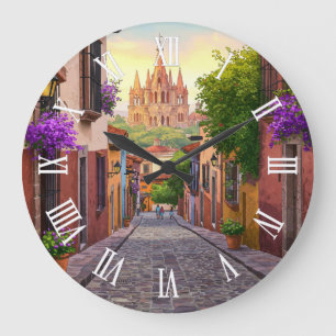 San Miguel de Allende Mexico Travel Watercolor Large Clock
