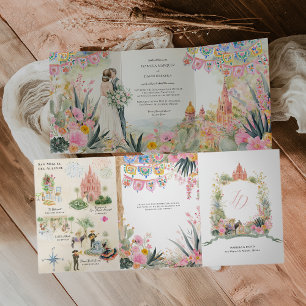 San Miguel de Allende Watercolor Wedding Tri-Fold Invitation