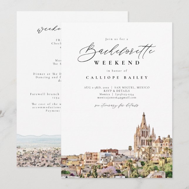 SAN MIGUEL MEXICO Travel Bachelorette Itinerary Invitation (Front/Back)