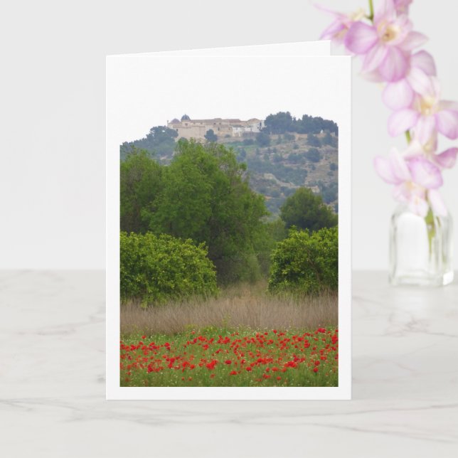 San Miguel Monastery above Poppy Field Card (Orchid)
