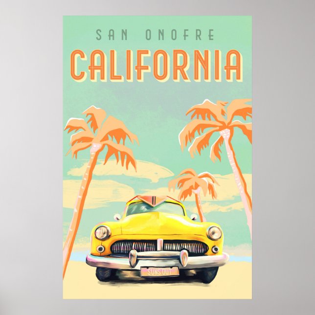 San Onofre, California Cool Retro Surf Travel Poster (Front)