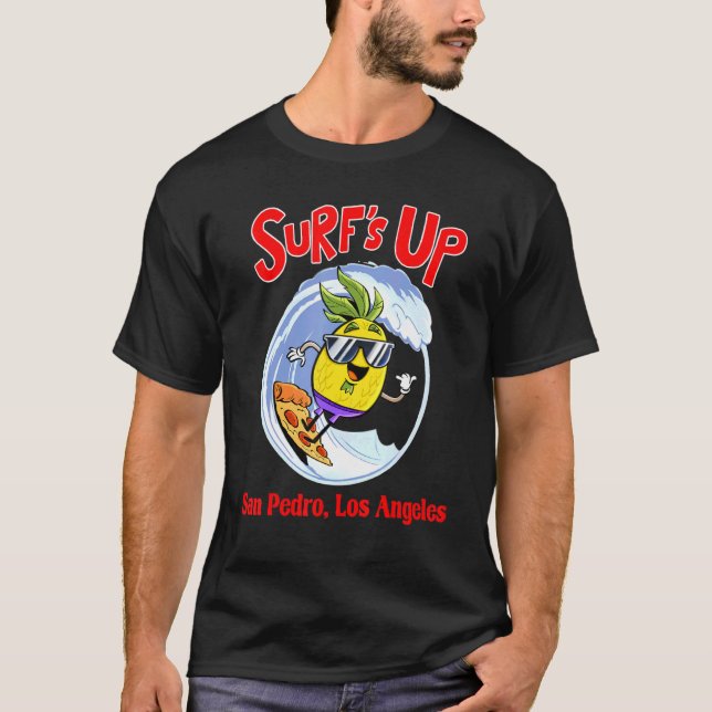 San Pedro Beach Surf For Kids Pineapple Surfing On T-Shirt (Front)