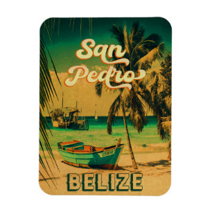 San Pedro Belise Vintage Palm Trees Souvenirs Magnet