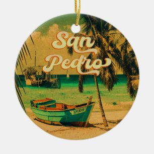 San Pedro Belize Vintage Palm Trees Souvenirs Ceramic Tree Decoration