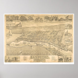San Pedro, CA. Panoramic Map 1895 (1319A) Poster