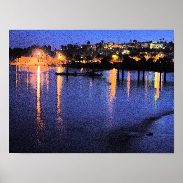 San Pedro Marina at Night Watercolor Poster (Front)