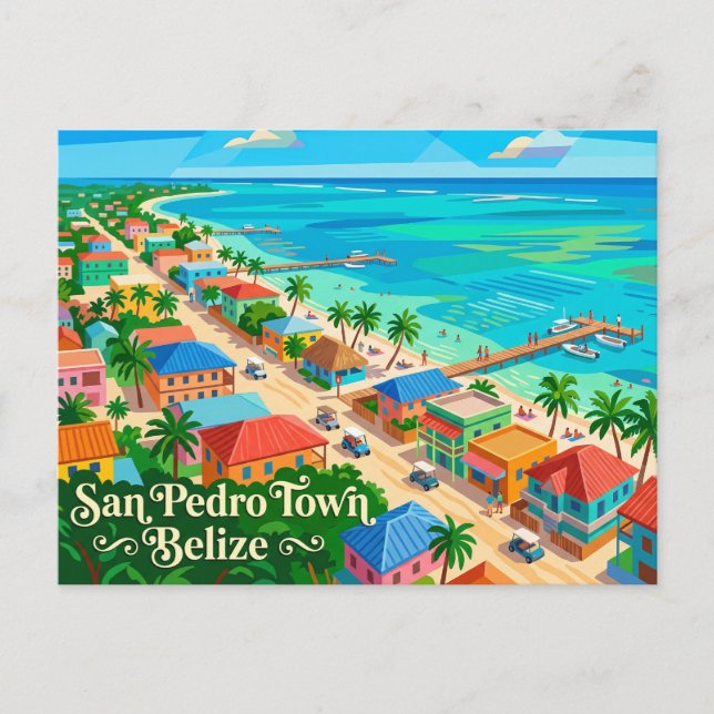 San Pedro Town Belise Postcard (Front)