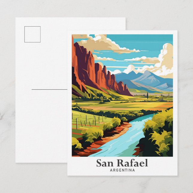 San Rafael Argentina Travel Vintage Illustration Postcard (Front/Back)