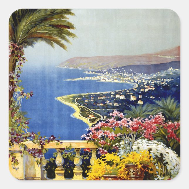 San Remo Italian Mediterranean Travel Poster 1920 Square Sticker (Front)