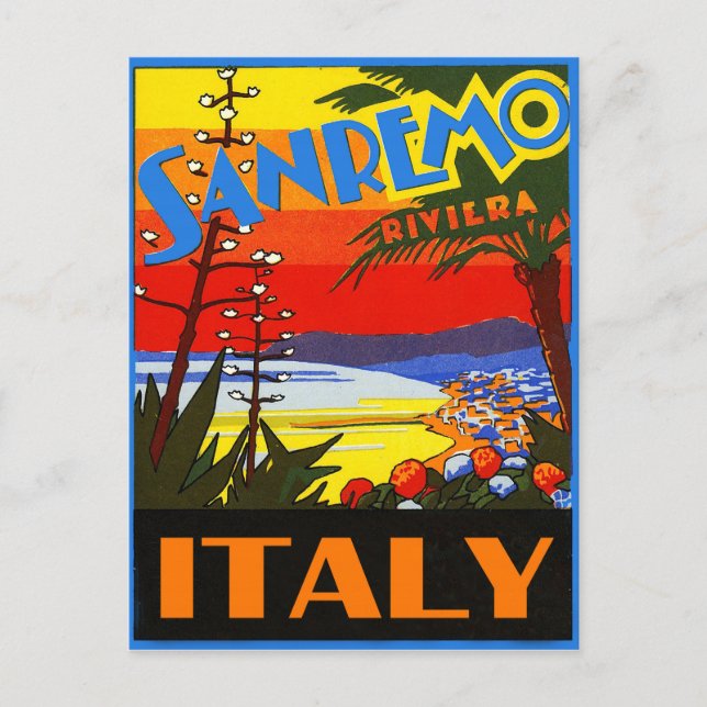 San Remo riviera, Italy, vintage travel postcard (Front)