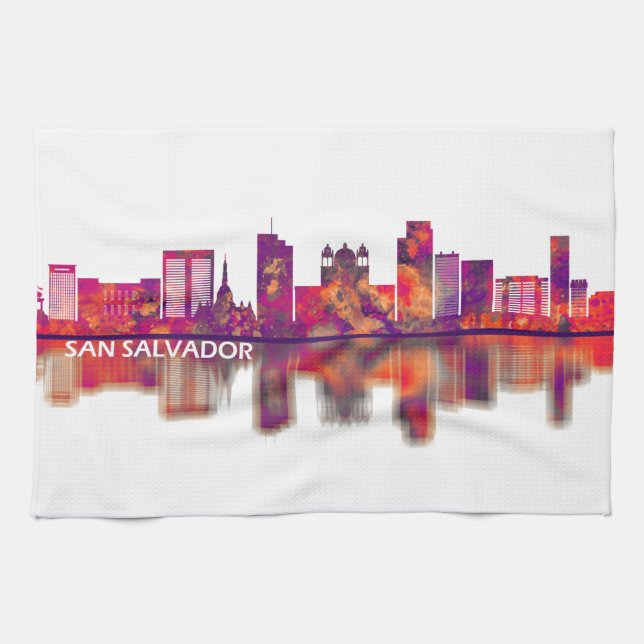 San Salvador El Salvador Skyline Tea Towel (Horizontal)