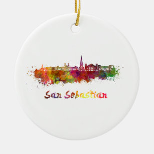 San Sebastian skyline in watercolor Ceramic Tree Decoration