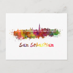 San Sebastian skyline in watercolor Postcard