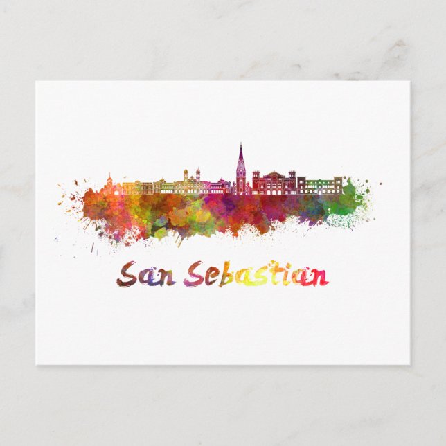 San Sebastian skyline in watercolor Postcard (Front)
