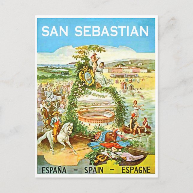 San Sebastian, Spain, vintage art, travel Postcard (Front)