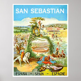 San Sebastian, Spain, vintage art, travel Poster