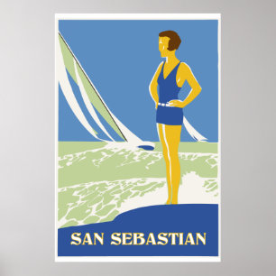 San Sebastian, vector art retro travel Poster