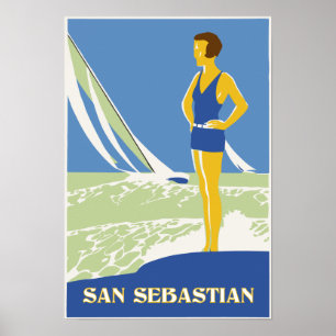 San Sebastian, vector art retro travel small Poster