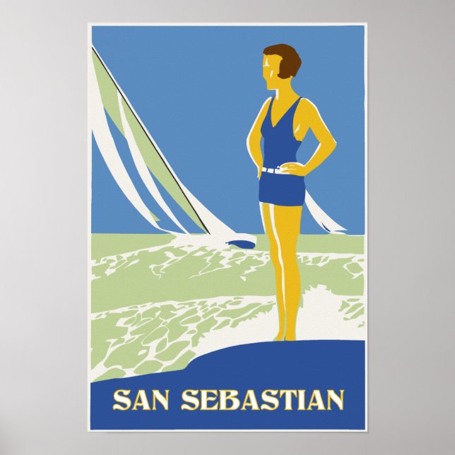 San Sebastian, vector art retro travel small Poster (Front)