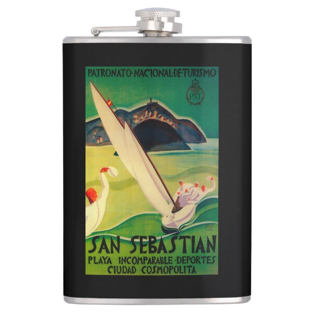 San Sebastian Vintage PosterEurope Hip Flask (Front)
