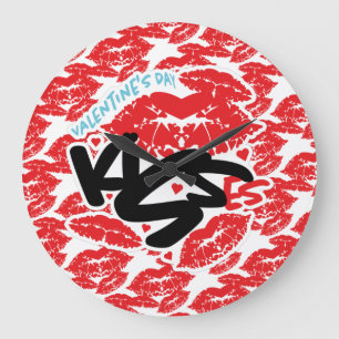 SAN VALENTIN day KISS KISSES/BESO BESOS LABIOS COR Large Clock