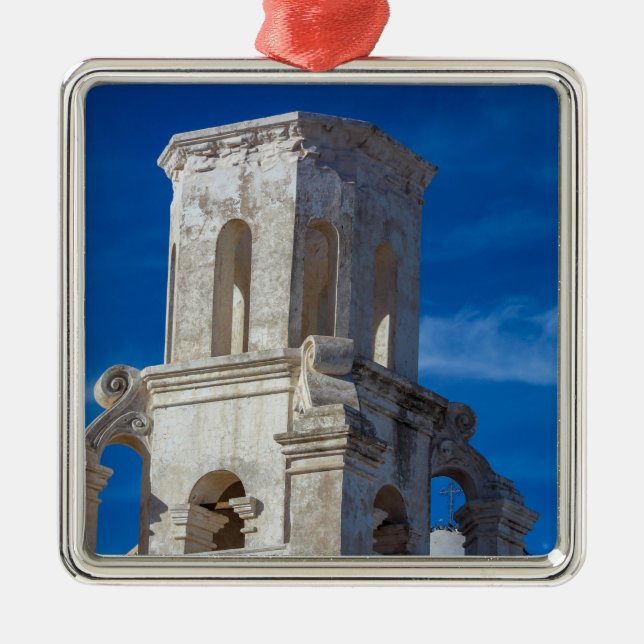 San Xavier del Bac Mission Tower in Tucson Metal Tree Decoration (Front)